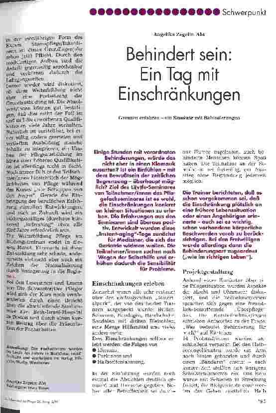 Vorschauseite 1: Behindert sein: Ein Tag mit Einschränkungen Grenzen erfahren - ein Seminar mit Behinderungen