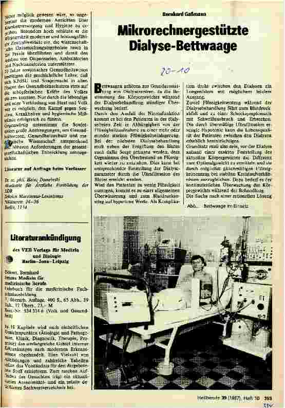 Vorschauseite 1: Mikrorechnergestütze Dialyse-Bettwaage