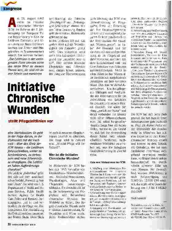 Vorschauseite 1: Initiative chronische Wunden stellt Pflegeleitlinien vor
