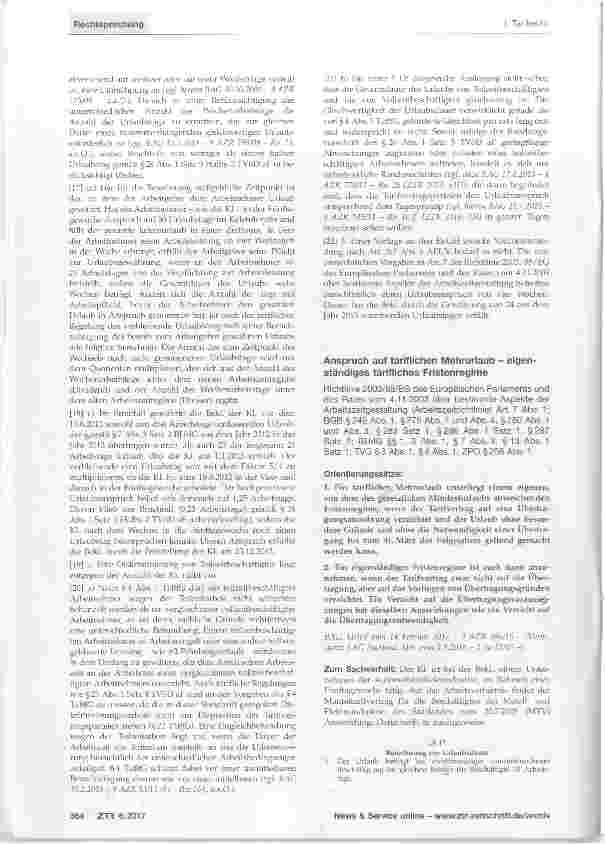 Vorschauseite 1: Anspruch auf tariflichen Mehrurlaub eigenständiges tarifliches Fristenregime