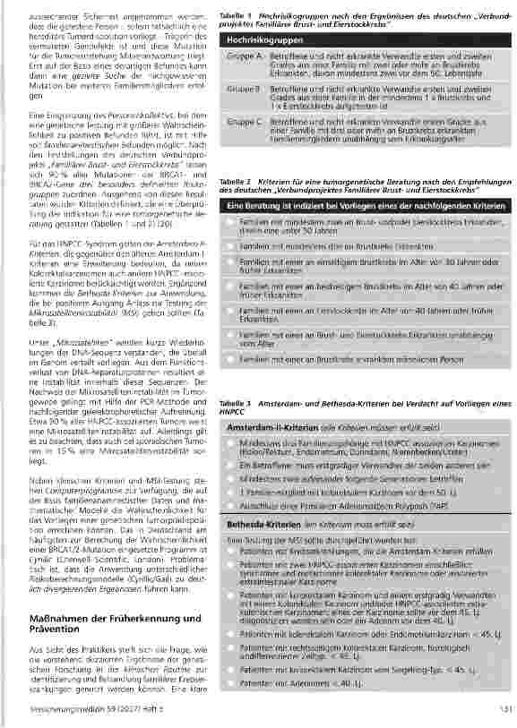 Vorschauseite 3: Prädiktive Gentests bei familiärem Brustund nicht-polypösem Darmkrebs