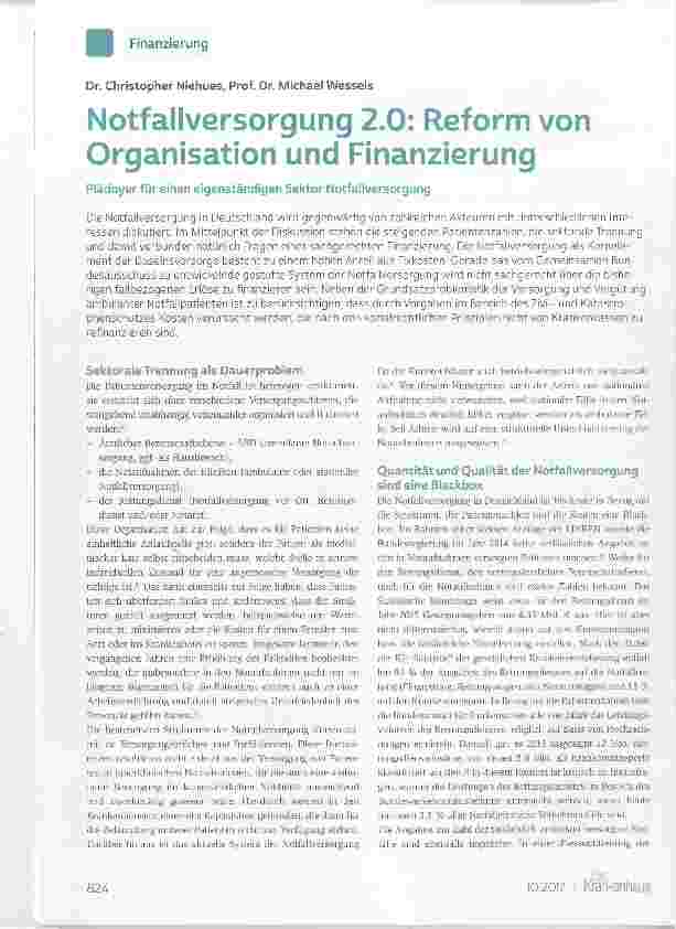 Vorschauseite 1: Notfallversorgung 2. 0: Reform von Organisation und Finanzierung