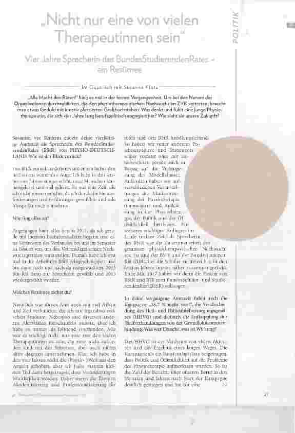 Vorschauseite 2: „Nicht nur eine von vielen Therapeutinnen sein“ Vier Jahre Sprecherin des BundesStudierendenRates ein Resümee