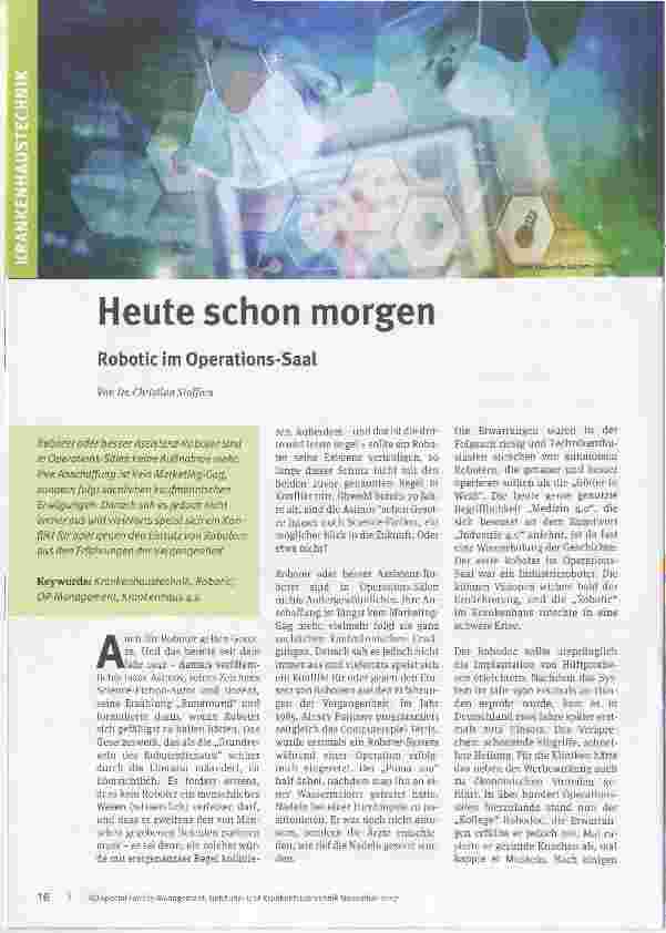 Vorschauseite 1: Heute schon morgen Robotic im Operations-Saal