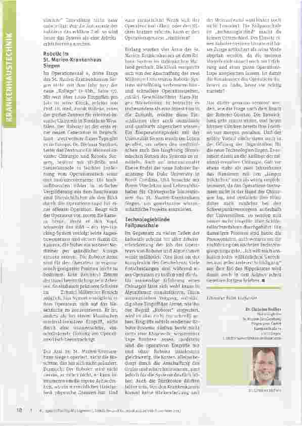 Vorschauseite 3: Heute schon morgen Robotic im Operations-Saal