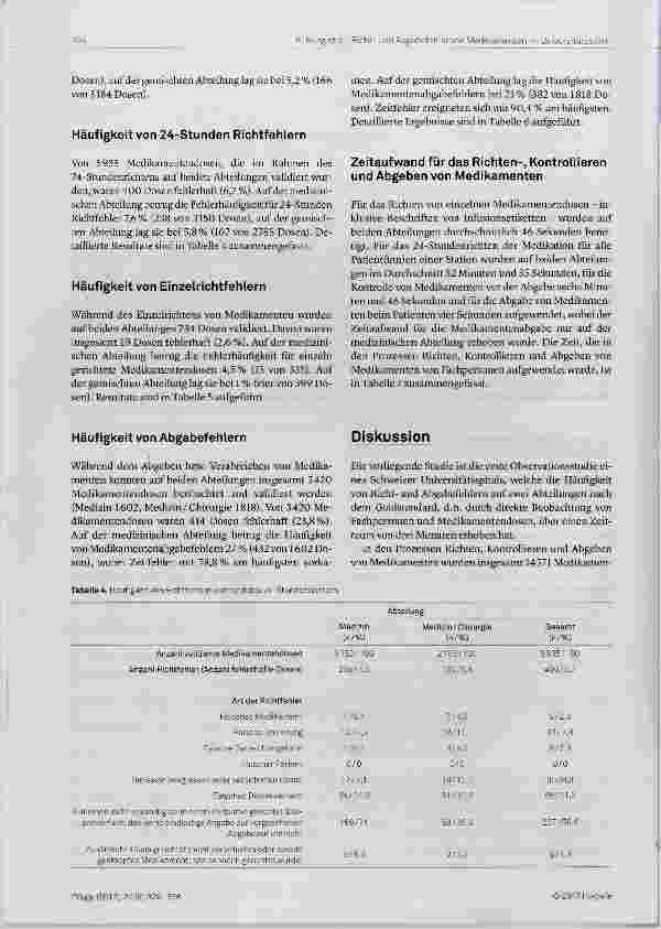 Vorschauseite 6: Häufigkeit von Richtund Abgabefehlem von Medikamenten in einem Schweizer Universitätsspital
