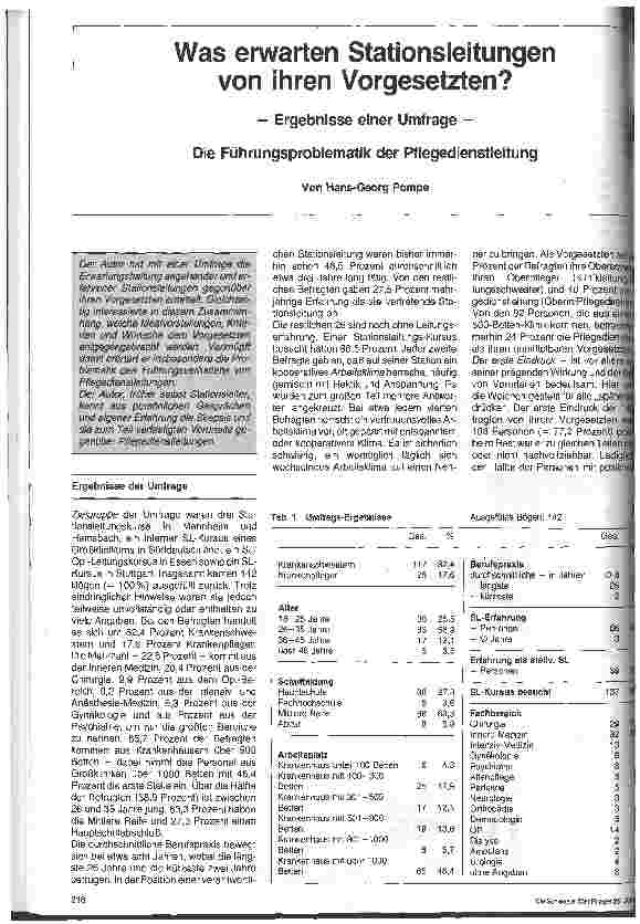 Vorschauseite 1: Was erwarten Stationsleitungen von ihren Vorgesetzten // Ergebnisse einer Umfrage // Die Führungsproblematik der Pflegedienstleitung