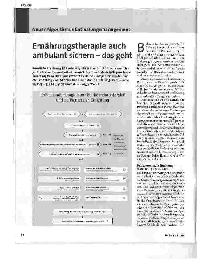 Vorschauseite 1: Neuer Algorithmus Entlassungsmanagement - Ernährungstherapie auch ambulant sichern - das geht