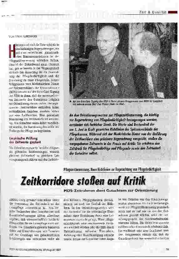 Vorschauseite 1: Zeitkorridore stoßen auf Kritik MDS: Zeitrahmen dient Gutachtern zur Orientierung