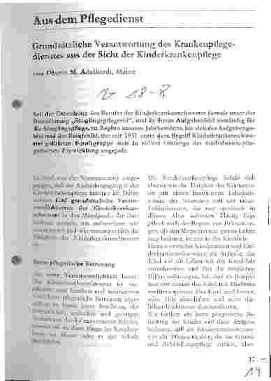 Vorschauseite 1: Grundsätzliche Verantwortung des Krankenpflegedienstes aus der Sicht der Kinderkrankenpflege