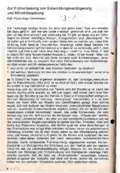 Vorschauseite 1: Zur Früherfassung von Entwicklungsverzögerung und Minderbegabung