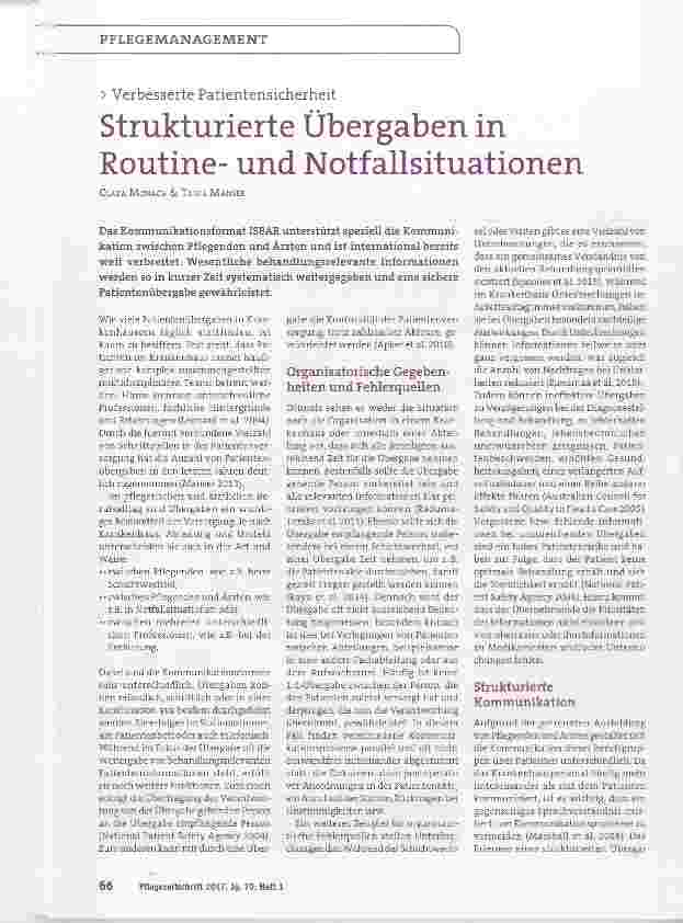 Vorschauseite 1: Strukturierte Übergaben in Routineund Notfallsituationen