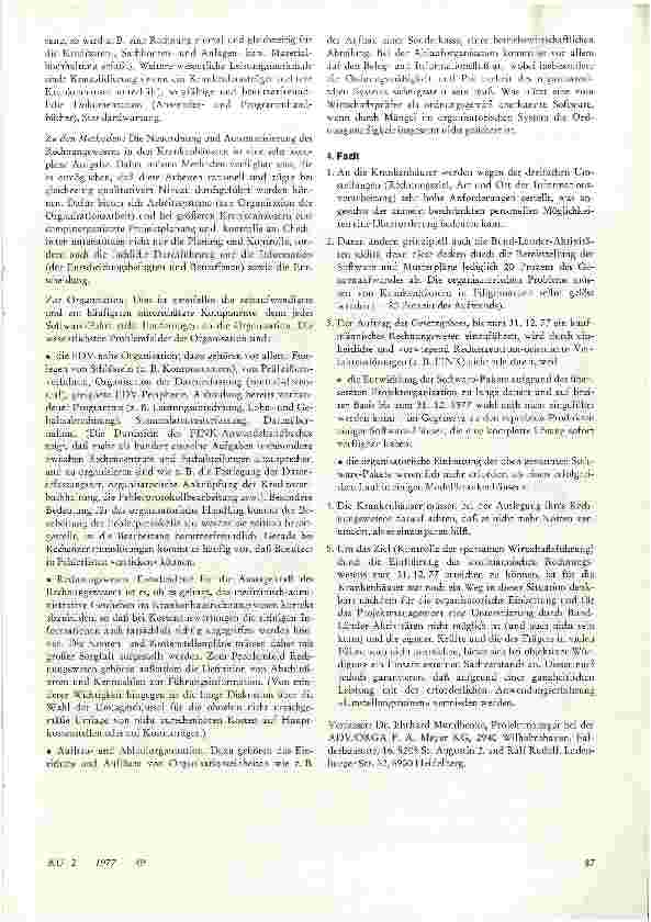 Vorschauseite 4: Neuordnung und Automatisierung zum 31. 12. 1977 -Probleme und Lösungswege