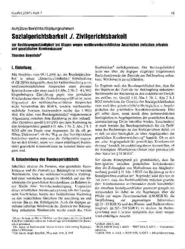 Vorschauseite 1: Sozialgerichtsbarkeit./. Zivilgerichtsbarkeit