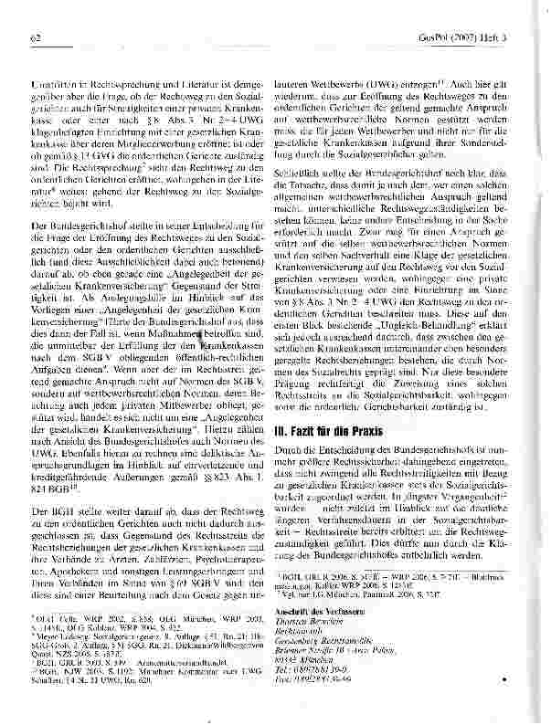 Vorschauseite 2: Sozialgerichtsbarkeit./. Zivilgerichtsbarkeit