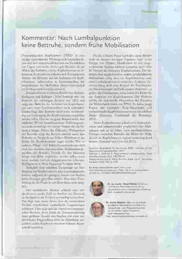 Vorschauseite 2: Beugt Bettruhe nach Lumbalpunktion Kopfschmerzen vor?