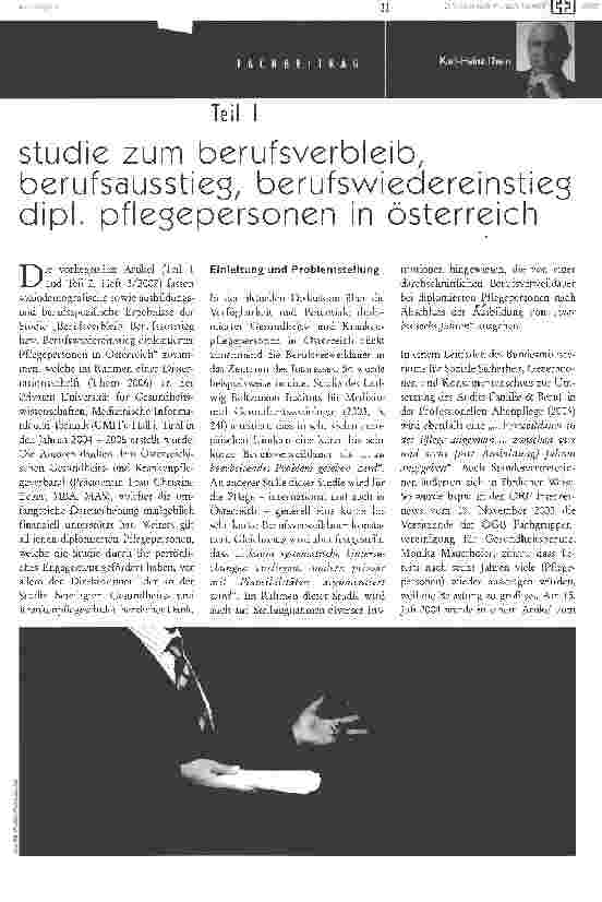 Vorschauseite 1: Studie zum Berufsverbleib, Berufsausstieg, Berufswiedereinstieg dipl. Pflegepersonen in Österreich