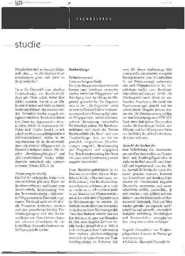 Vorschauseite 2: Studie zum Berufsverbleib, Berufsausstieg, Berufswiedereinstieg dipl. Pflegepersonen in Österreich