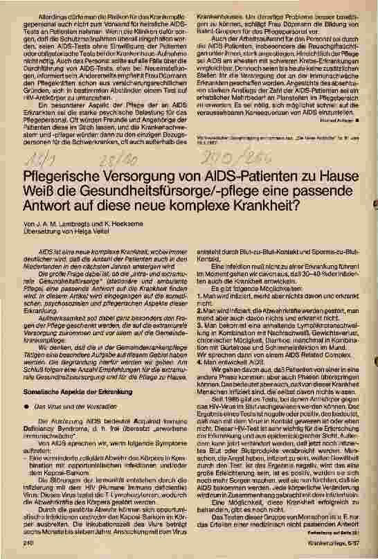 Vorschauseite 1: Pflegerische Versorgung von AIDS-Patienten zu Hause,, Weiß die ......