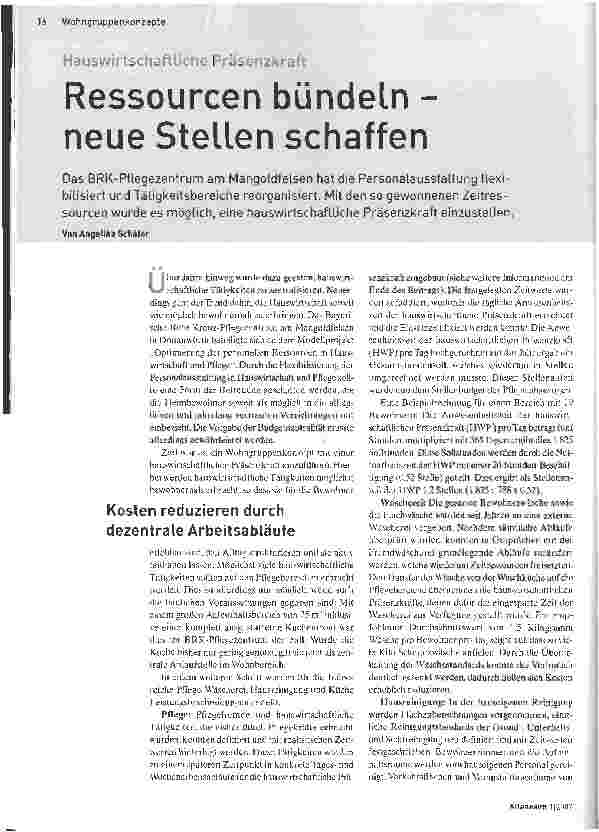 Vorschauseite 1: Ressourcen bündeln - neue Stellen schaffen