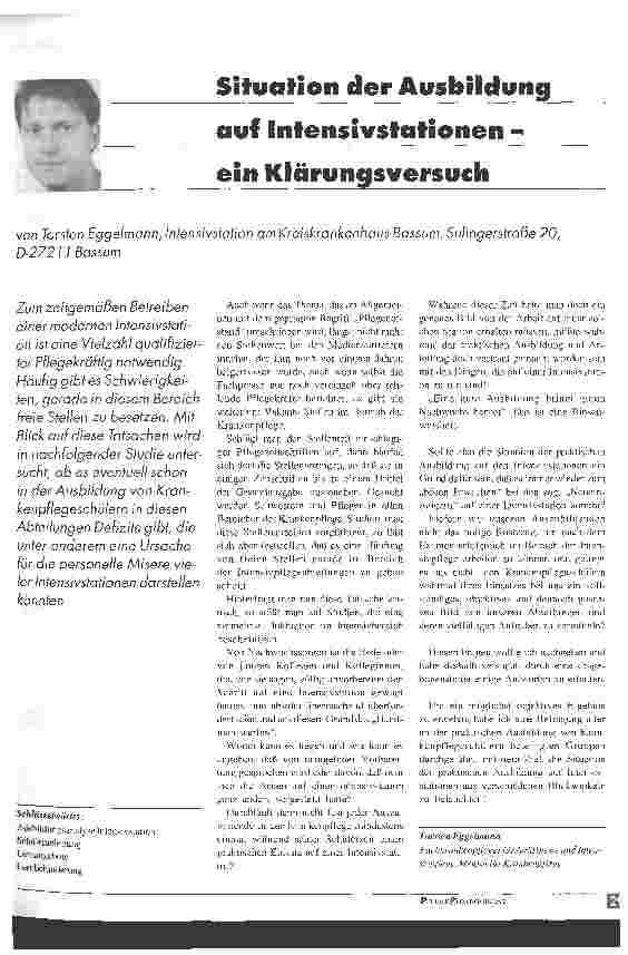 Vorschauseite 1: Situation der Ausbildung auf Intensivstationen - eine Klärungsversuch
