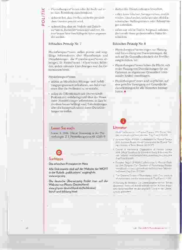 Vorschauseite 6: Die Ethischen Prinzipien der WCPT Deutsche Fassung