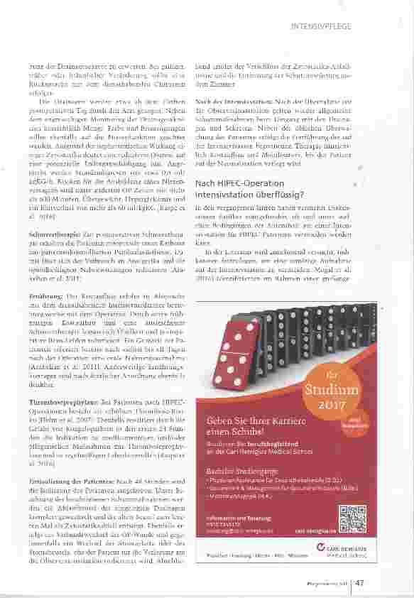 Vorschauseite 4: HIPEC: Hohe Anforderungen an postoperative Intensivpflege