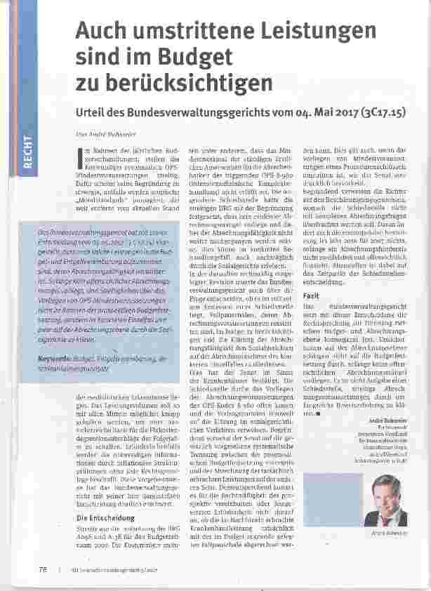 Vorschauseite 1: Auch umstrittene Leistungen sind im Budget zu berücksichtigen