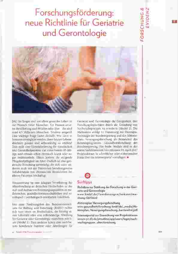 Vorschauseite 1: Forschungsförderung: neue Richtlinie für Geriatrie und Gerontologie