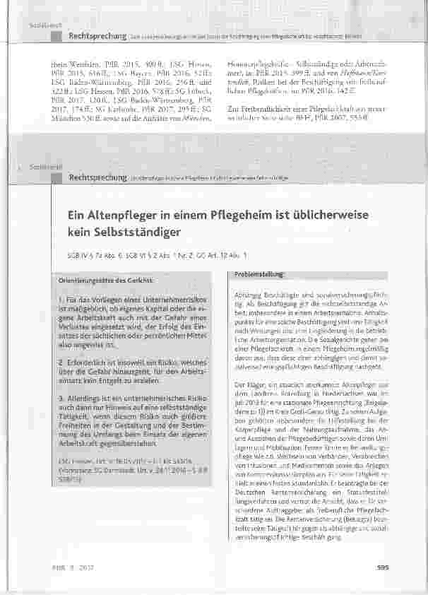 Vorschauseite 1: Ein Altenpfleger in einem Pflegeheim ist üblicherweise kein Selbstständiger