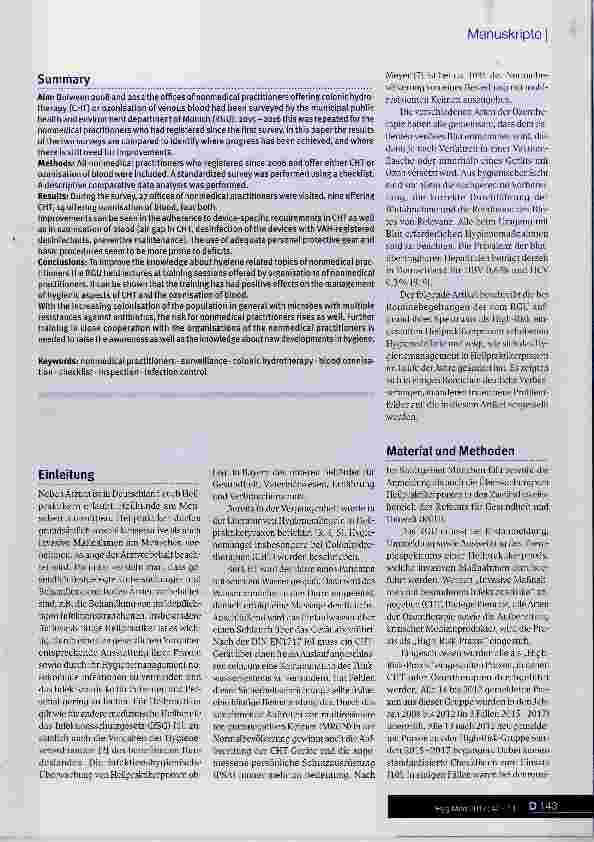Vorschauseite 2: Infektionshygienische Überwachung von High-Risk-Heilpraktikerpraxen Ergebnisse und Konsequenzen
