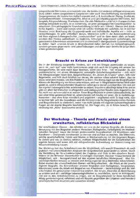Vorschauseite 3: Neue Aspekte in der Biografiearbeit oder braucht es Krisenzur Entwicklung