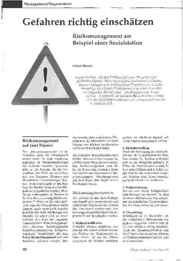 Vorschauseite 1: Gefahren richtig einschätzen - Risikomanagement am Beispiel einer Sozialstation