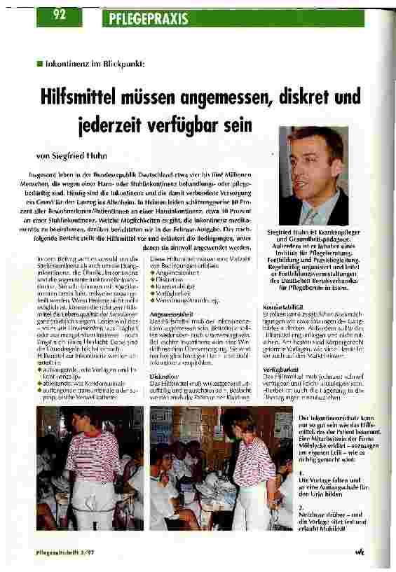 Vorschauseite 1: Hilfsmittel müssen angemessen, diskret und jederzeit verfügbar sein Inkontinenz im Blickpunkt