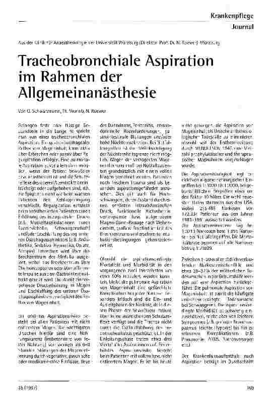Vorschauseite 1: Tracheobronchiale Aspiration im Rahmen der Allgemeinanästhesie