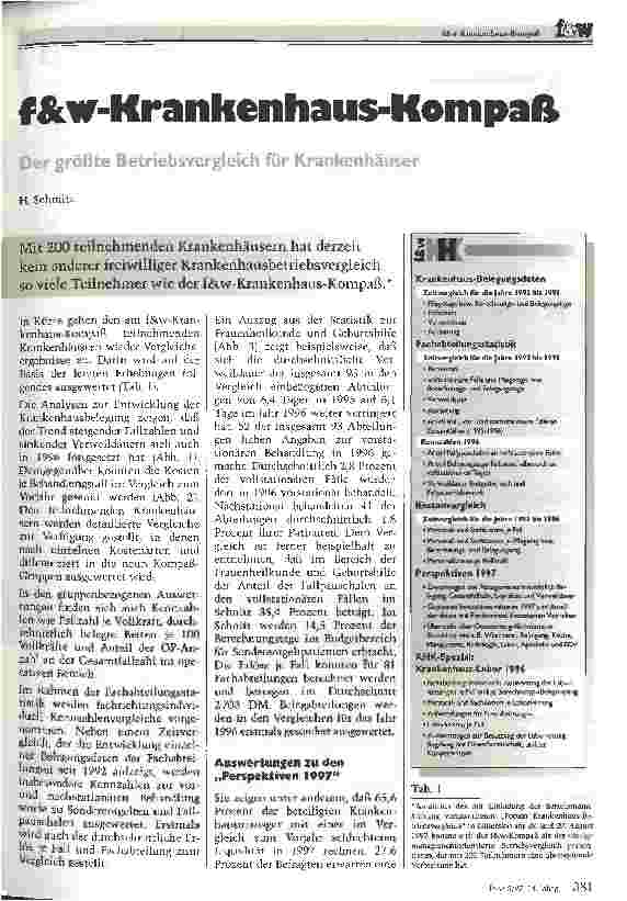 Vorschauseite 1: f&w-Krankenhaus-Kompaß Der größte Betriebsvergleich für Krankenhäuser