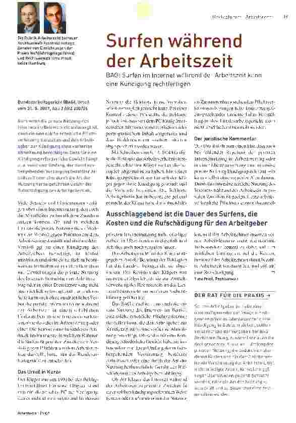 Vorschauseite 1: Surfen während der Arbeitszeit