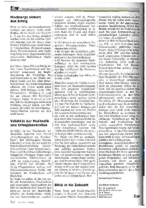 Vorschauseite 5: Risk-Management im Medizinischen Bereich Haftungsschäden und -ansprüche können reduziert werden