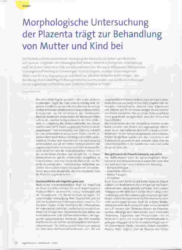 Vorschauseite 1: Morphologische Untersuchung der Plazenta trägt zur Behandlung von Mutter und Kind bei