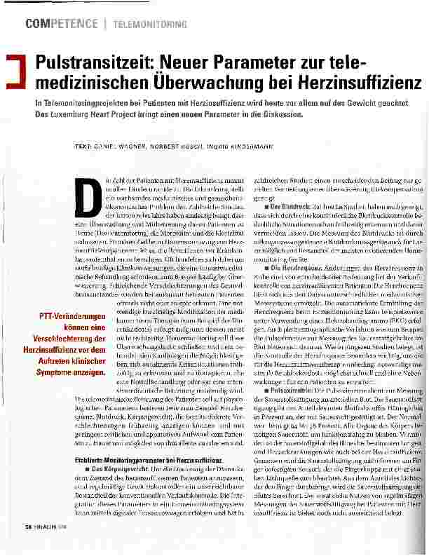 Vorschauseite 1: Pulstransitzeit: Neuer Parameter zur tele-medizinischen Überwachung bei Herzinsuffizienz