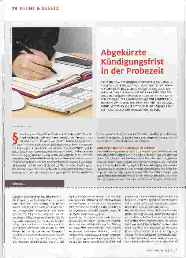 Vorschauseite 1: Abgekürzte Kündigungsfrist in der Probezeit