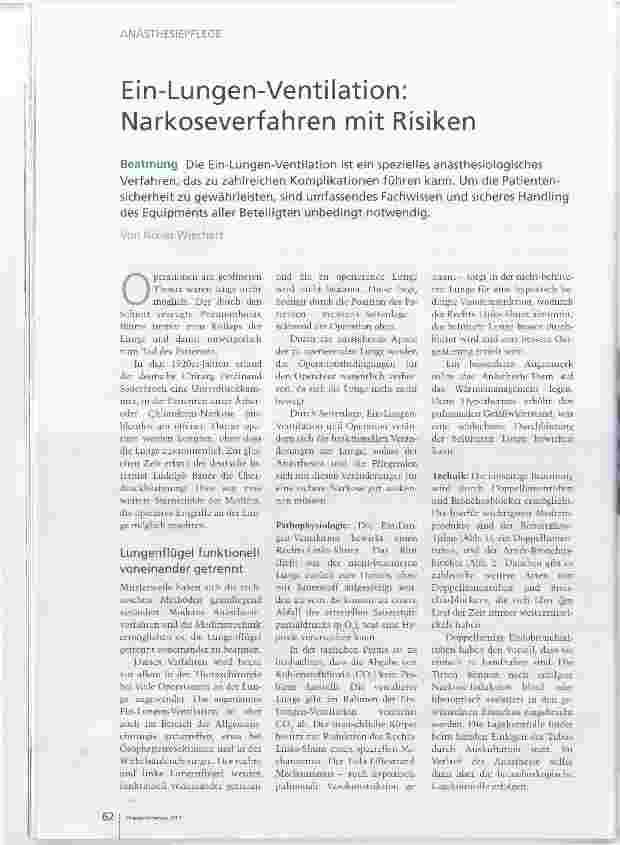 Vorschauseite 1: Ein-Lungen-Ventilation: Narkoseverfahren mit Risiken