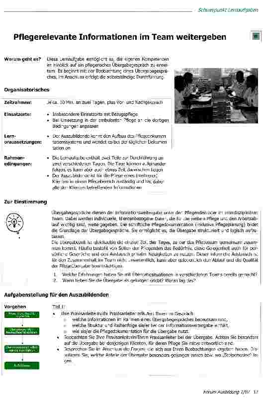 Vorschauseite 1: Pflegerelevante Informationen im Team weitergeben