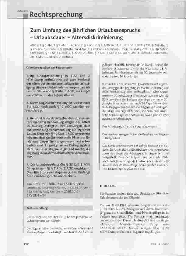 Vorschauseite 1: Zum Umfang des jährlichen Urlaubsanspruchs Urlaubsdauer Altersdiskriminierung