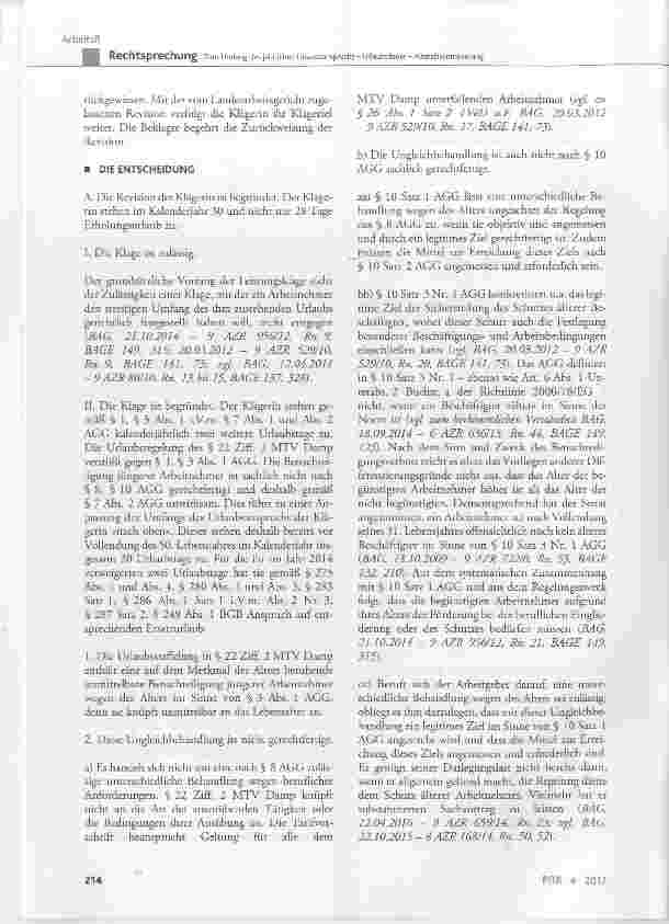 Vorschauseite 3: Zum Umfang des jährlichen Urlaubsanspruchs Urlaubsdauer Altersdiskriminierung