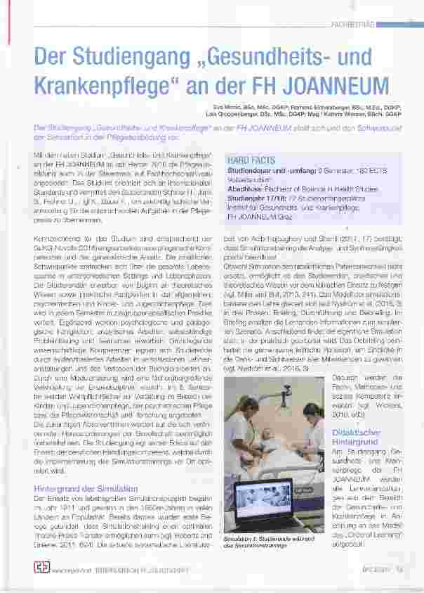 Vorschauseite 1: Der Studiengang „Gesundheitsund Krankenpflege“ an der FH JOANNEUM