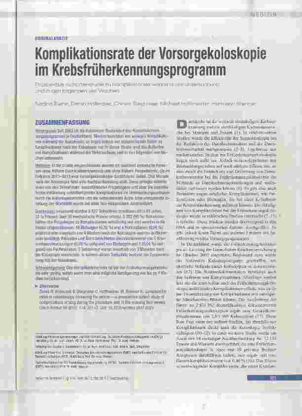 Vorschauseite 1: Komplikationsrate der Vorsorgekoloskopie im Krebsfrüherkennungsprogramm