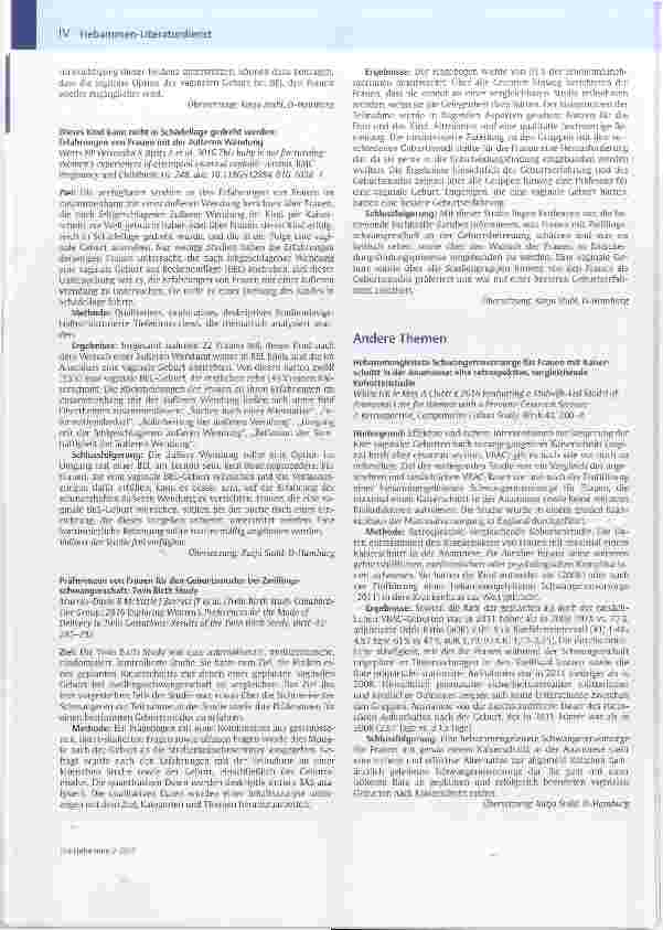 Vorschauseite 4: Hebammen-Literaturdienst Fachartikel - zusammengefasst von Hebammen für Hebammen