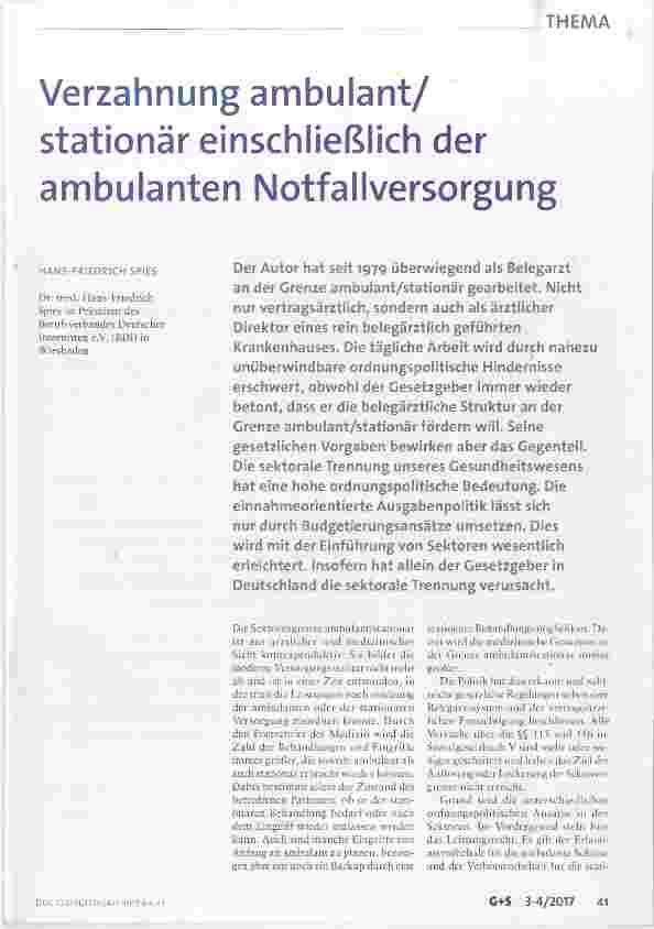 Vorschauseite 1: Verzahnung ambulant/ stationär einschließlich der ambulanten Notfallversorgung