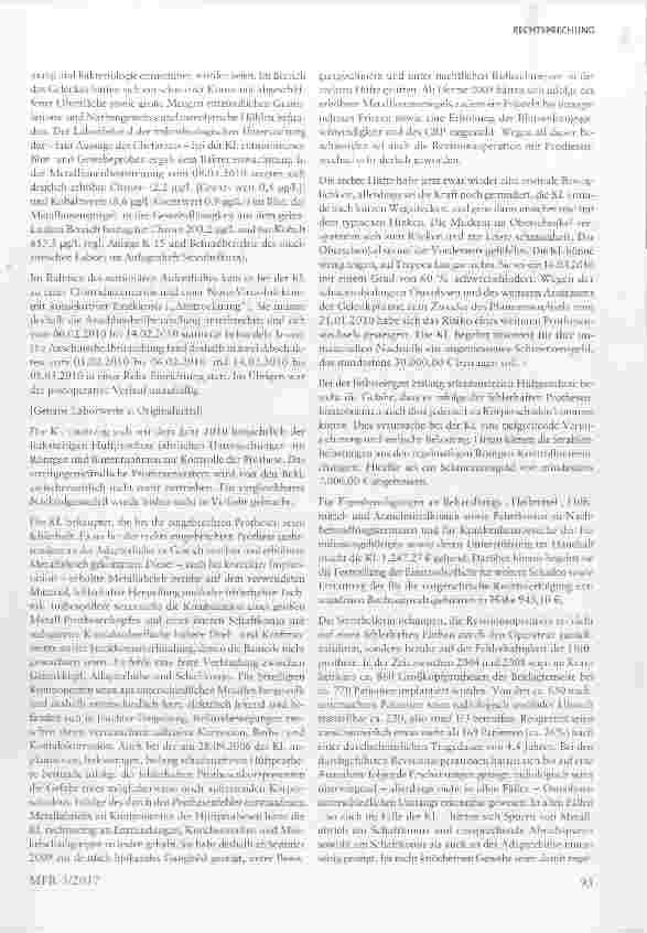 Vorschauseite 3: Schmerzensgeldanspruch wegen fehlerhafter MoM-Hüftprothese
